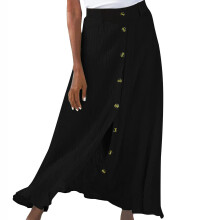 Womens Button Front Flowy Maxi Skirt A Line Skirts-Black XXL