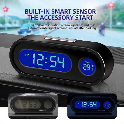 Compact Digital Car Clock - Luminous with LCD Backlight - Thermometer, Time Display, Car Interior Accessory - QEYN 1