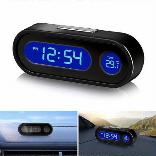Compact Digital Car Clock - Luminous with LCD Backlight - Thermometer, Time Display, Car Interior Accessory - QEYN 2