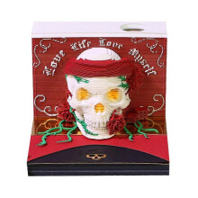 (Red) 2026 Skull Paper Sculpture Calendar 3D Art Calendar Creative Desktop Ornaments