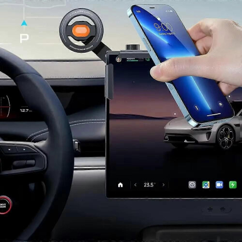 (Without magnetic, Black) Aluminum Alloy Car Phone Holder Bracket Adjustable Multi-Angle Clasp Style 1