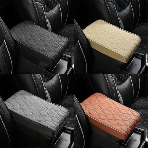 (A) Wave Embroider PU Leather Car Armrest Mat Center Console Arm Rest Protection 1