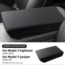 (Black White lines) Soft Case Car Center Console Arm Rest Lid Auto Central For Tesla Model