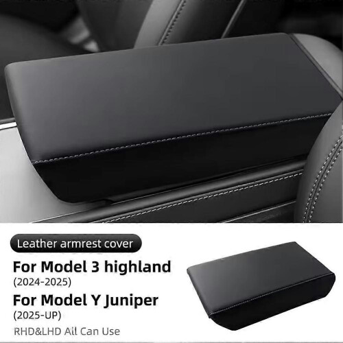 (Black White lines) Soft Case Car Center Console Arm Rest Lid Auto Central For Tesla Model