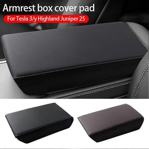 (Black White lines) Soft Case Car Center Console Arm Rest Lid Auto Central For Tesla Model 2