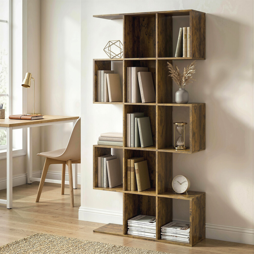 Homcom (Brown) Geometric Bookshelf, 5-Tier S Shaped Bookcase