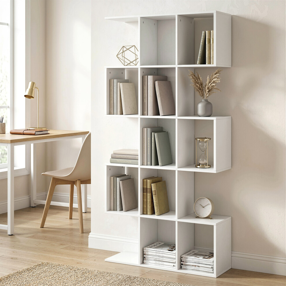Homcom (White) Geometric Bookshelf, 5-Tier S Shaped Bookcase White