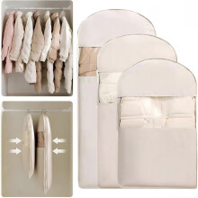 Hanging Garment Bag Space Saving with Self-Compression Zipper for Down Jacket and Dress, Large Vacuum Storage Bags for Clothes, Long Covers