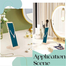 Bamboo Jewelry Display Stand for Necklaces, Soft Mat, Dark Green, 12 Slots, Removable Jewelry Organizer, Leather and Wood, Small Display Stand for Hom
