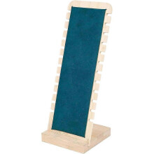 Bamboo Jewelry Display Stand for Necklaces, Soft Mat, Dark Green, 12 Slots, Removable Jewelry Organizer, Leather and Wood, Small Display Stand for Hom