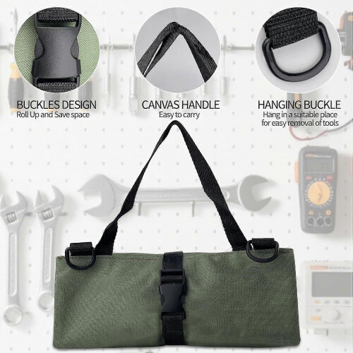 Rolling Tool Bag, Canvas Tool Bag for Wrenches, Multipurpose Rolling Bag with 5 Zippered Pockets, Small Portable Tool Kit for Plumbers 1