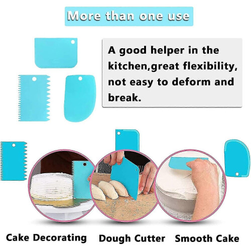3 Pcs Cake Scraper Smoother Set, Cake Icing Smoother Tool for Cake Decorating, Plastic Dough Scraper Flexible Bowl Scraper for Baking 1