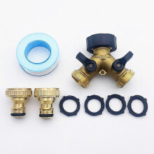 Double Washing Machine Tap, 2-Way Y-Distributor, 3/4" & 1/2" Brass Hose Adapter, Y-Connector with 2 Hose Splitters for Connecting 2 Appliances