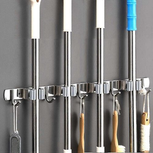 Stainless Steel Mop Clip Multi-function Hanger Bathroom Broom Storage Rack