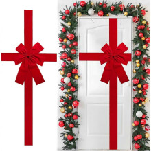 40cm x 50cm Christmas Door Bow, Christmas Ribbon, Large Red Christmas Bow, Red Christmas Door Bow for Doors and Windows, Christmas Parties, Celebratio