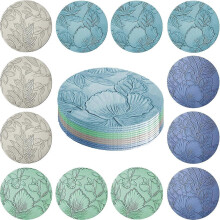 12 Faux Leather Coasters - Set of 12 Non-Slip Coasters (10 cm) - Floral Design Washable and Water Resistant - Leather Style for Table