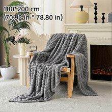 (180x200cm, Gray) Faux Fur Throw Blanket for Couch, Soft Cozy Luxurious 3D Striped Fluffy Blanket