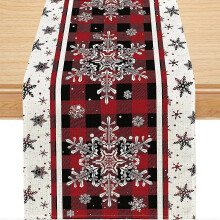 Linen Christmas Table Runner, Red Christmas Table Decoration, Rectangular Table Runner, Snowflake Christmas Tablecloth, for Winter Kitchen Table Decor