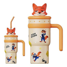 (Orange) Zootopia Kids Water Bottle Nick Wilde Insulated Cup Large Capacity Straw Cup