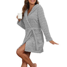 Damen-Roben, kurzer Plüsch-Bademantel, knielang, warm,-Gray S