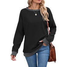 Übergroßes Damen-Sweatshirt mit Rundhalsausschnitt,-Schwarz L
