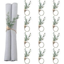 Napkin Rings Set of 12 Farmhouse Napkin Rings Eucalyptus Napkin Rings Wooden Napkin Rings Spring Rustic Green Leaf Napkin Rings for Thanksgiving Easte