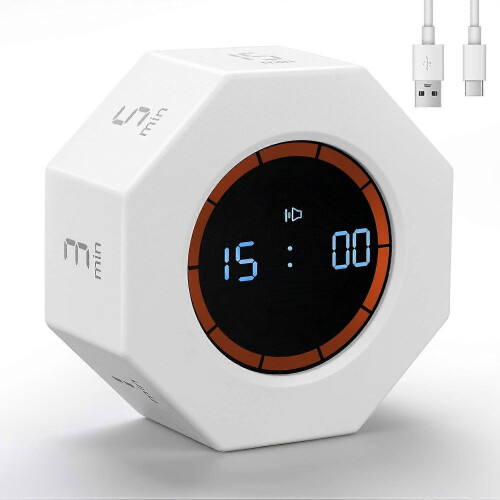 2PCS (Pearl White)Rechargeable Visual Timer, 8-Angle Auto-Rotating Screen with Gravity Sensor, Digital Timers for Classroom, Small Kitchen Timers for