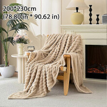 (200x230cm, Khaki) Faux Fur Throw Blanket for Couch, Soft Cozy Luxurious 3D Striped Fluffy Blanket