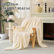 (200x230cm, White) Faux Fur Throw Blanket for Couch, Soft Cozy Luxurious 3D Striped Fluffy Blanket