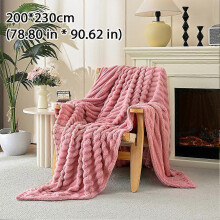 (200x230cm, Pink) Faux Fur Throw Blanket for Couch, Soft Cozy Luxurious 3D Striped Fluffy Blanket