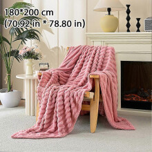 (180x200cm, Pink) Faux Fur Throw Blanket for Couch, Soft Cozy Luxurious 3D Striped Fluffy Blanket