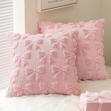 Pink Bow Pillow Covers  Room Decor Aesthetic Set of 2 Decorative Cute Girl Throw Pillow Soft Plush Faux Pillowcase for Girl Bed Couch Sofa,18x18 Inch