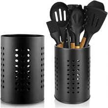2 Pieces Kitchen Utensil Holder, Black Stainless Steel Cutlery Holder, Cutlery Basket for Organizing Kitchen Utensils Storage Pot Utensil