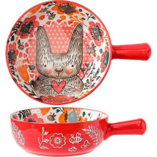 (C) Ceramic Large Capacity Bowl With Handle Handheld Yogurt Cup For Kitchen
