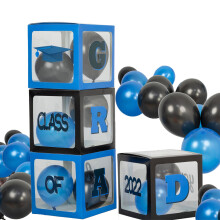 Décorations de remise de diplômes 2025 : Boîtes à ballons noires avec lettres et ballons pour les diplômés du secondaire et du supérieur ;