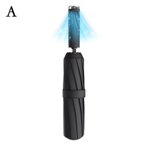 (Black) USB Chargeable Foldable Umbrella with Fan Beach Portable UV Umbrella