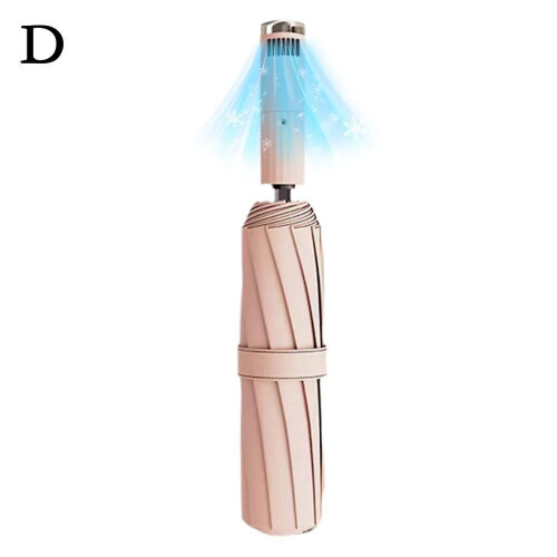 (pink) USB Chargeable Foldable Umbrella with Fan Beach Portable UV Umbrella