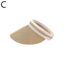 (Khaki) Women Sun Hats Female Outdoor Visor Beach Cap Brethable Empty Top Straw Cap