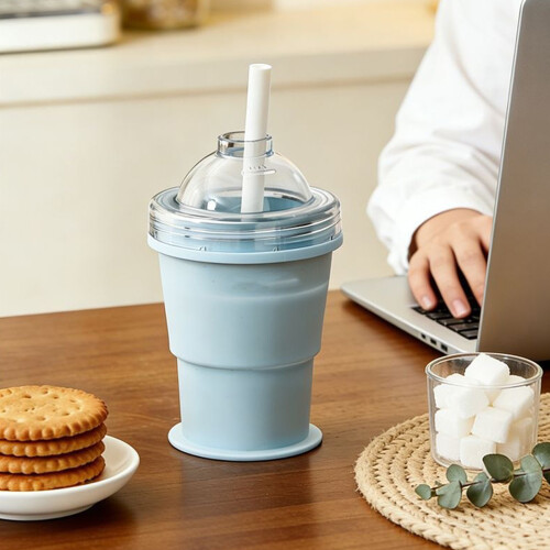 Ice Ball Maker With Leak Proof Silicone Cup And Straw For-Blue 2