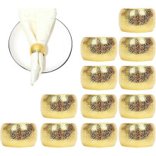 Set of 12 gold napkin rings - 4.6 x 2.8 cm - Matte textured round napkin rings - for birthday parties and gatherings