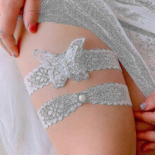 2 Pcs Butterfly White Lace Garters Stretch Leg Wedding Garter Garters for Bride