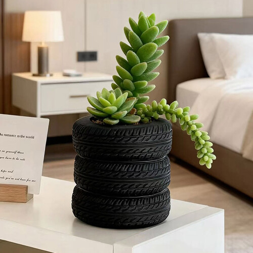 Artistic Recycled Tire Shape Flower Container Resin Texture for 1
