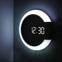 Led Wall Clock, Creative Remote Control, Digital Clock, Hollow Mirror, Temperature Alarm, 7 Colors C