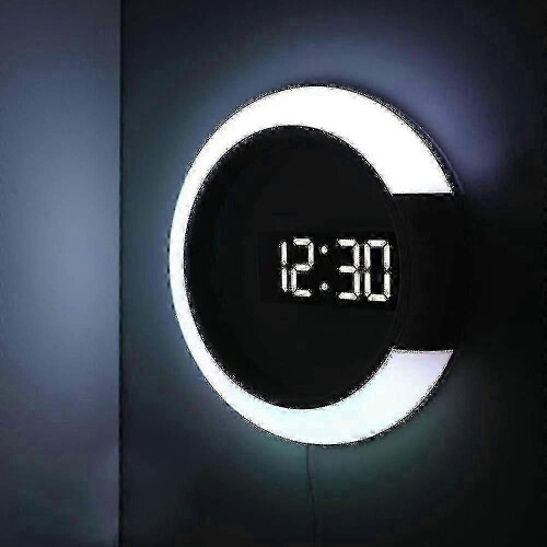 Led Wall Clock, Creative Remote Control, Digital Clock, Hollow Mirror, Temperature Alarm, 7 Colors C
