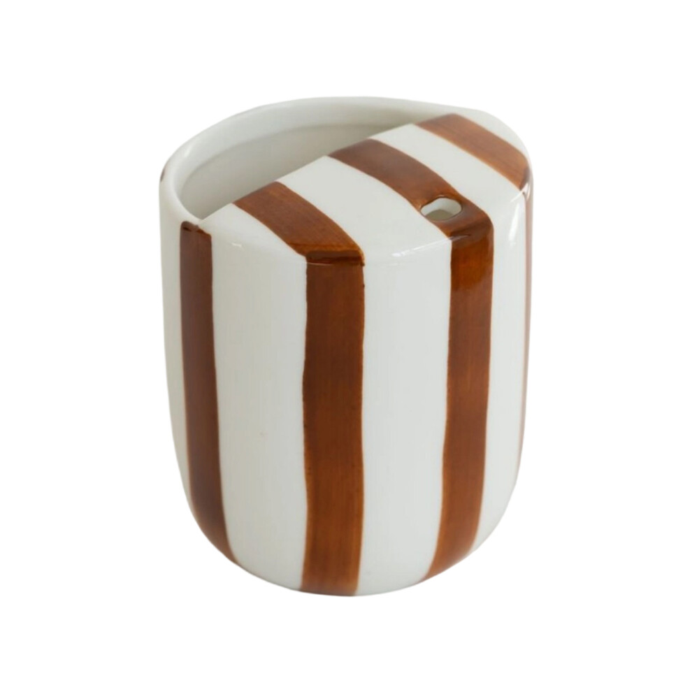 Brown Ceramic Drinkware Cup With Sip Hole Striped-Striped
