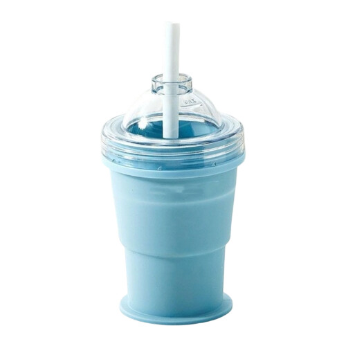 Ice Ball Maker With Leak Proof Silicone Cup And Straw For-Blue