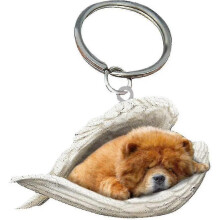 (chow) 2pcs Angel Sleeping Dog Acrylic Keychains Pendants Home Decoration Ornaments Stationery Gifts Y