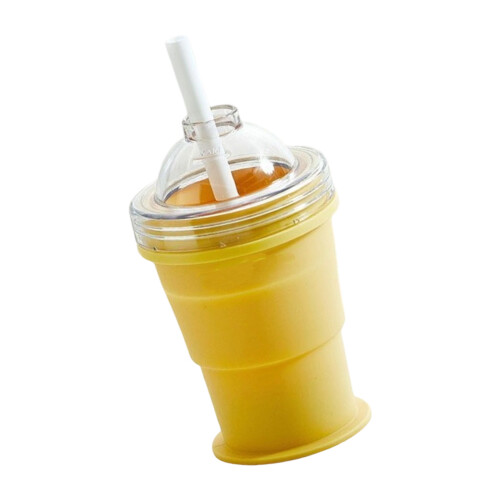 Foldable Silicone Ice Ball Maker With Straw Folding-Yellow