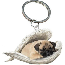 (Pug) 2pcs Angel Sleeping Dog Acrylic Keychains Pendants Home Decoration Ornaments Stationery Gifts Y