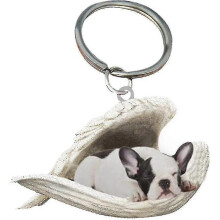 (FRENCH BULLDOG) 2pcs Angel Sleeping Dog Acrylic Keychains Pendants Home Decoration Ornaments Stationery Gifts Y